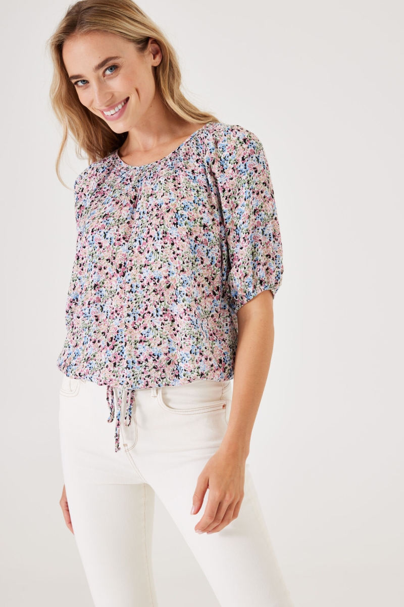 Blouse Flowers Offwhite knot