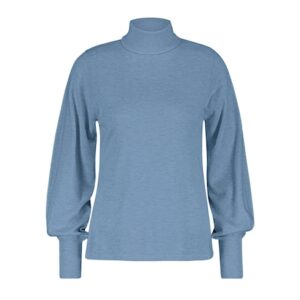 Sweet roll neck puff sleeve ice blue