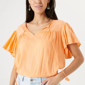 Oranje blouse met los kapmouwtje