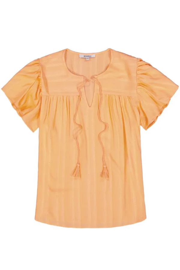 Oranje blouse met los kapmouwtje