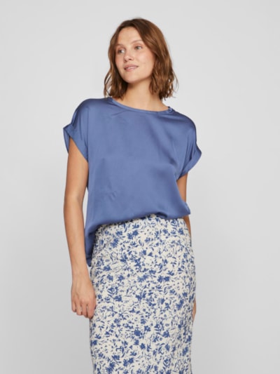 ViEllette S/s Satin Top Bijou Blue