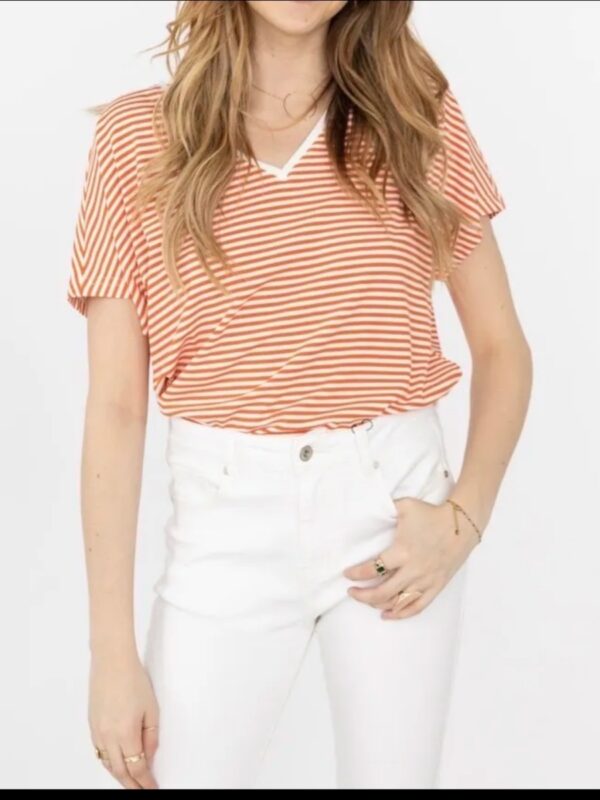 T shirt stripe oranje lurex