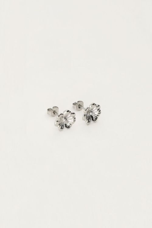 Island studs bloemen ZILVER