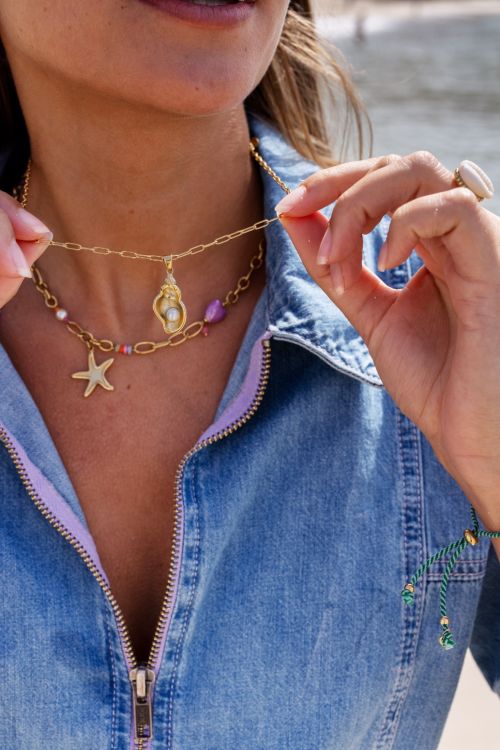 Ocean schakelketting met wokkelschelp GOUD