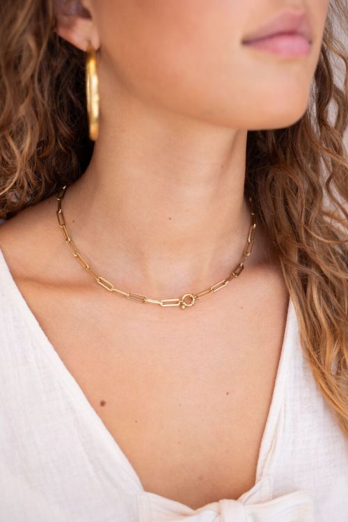 Vintage schakelketting met slotje GOUD