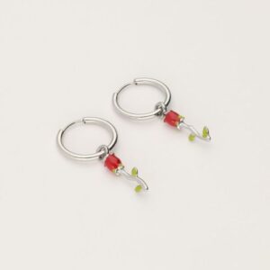 Vintage oorringen met gekleurde roos ZILVER