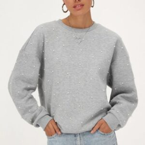 Grijze oversized sweater met parels