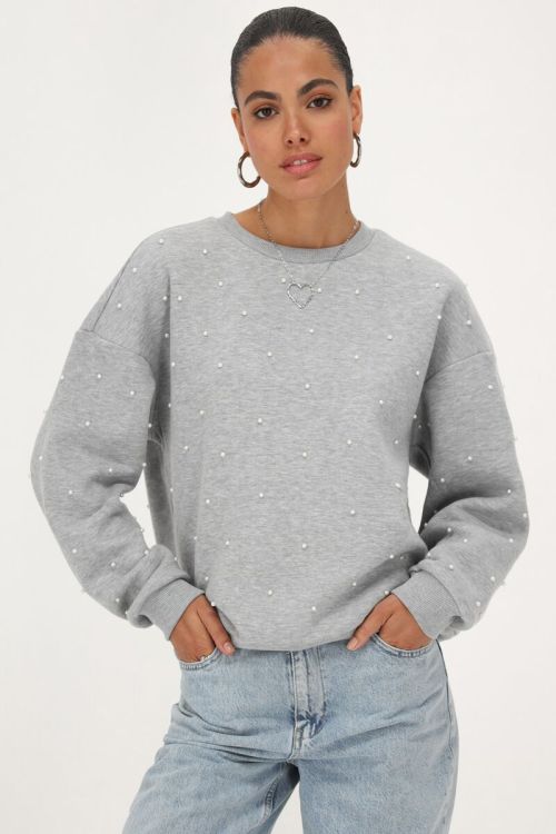 Grijze oversized sweater met parels