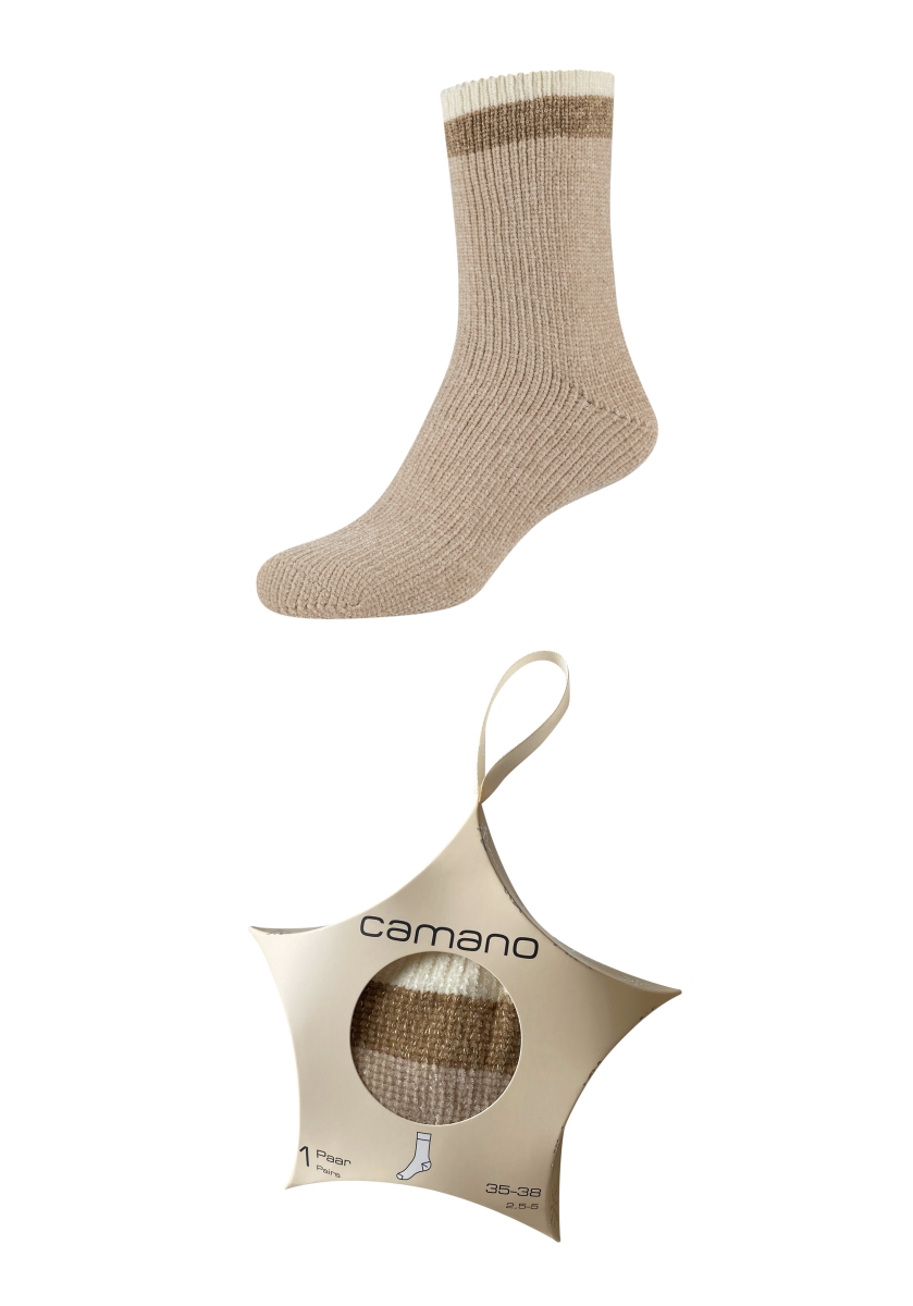 1 paar cosy socks met lurex in ster-doosje Beige