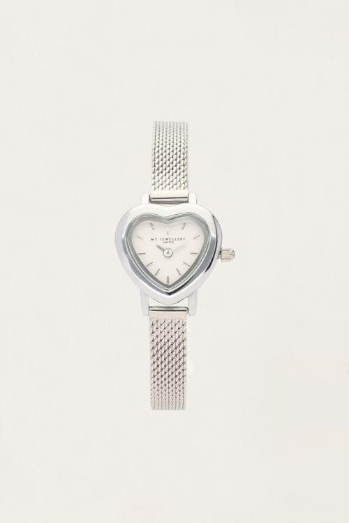 Love horloge met hartje ZILVER