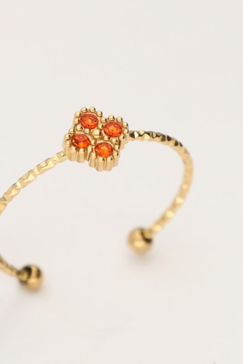 Minimalistische ring met klaver en oranje strass GOUD