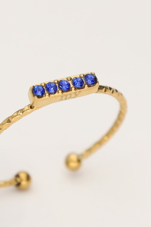 minimalistische ring met blauwe strass steentjes GOUD