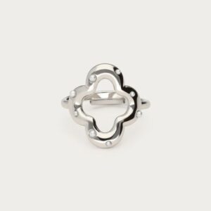 ring met klaver en imitatieparels ZILVER