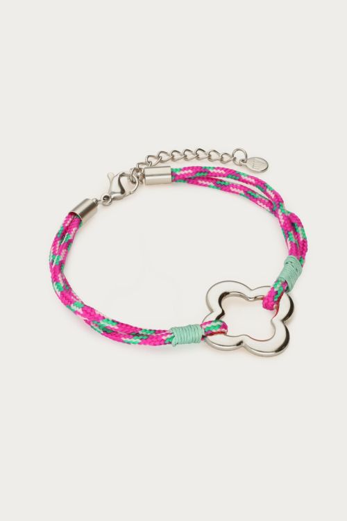 Sunrocks touwarmbandje klaver ZILVER