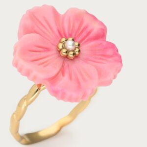 Botanical ring met roze bloem GOUD