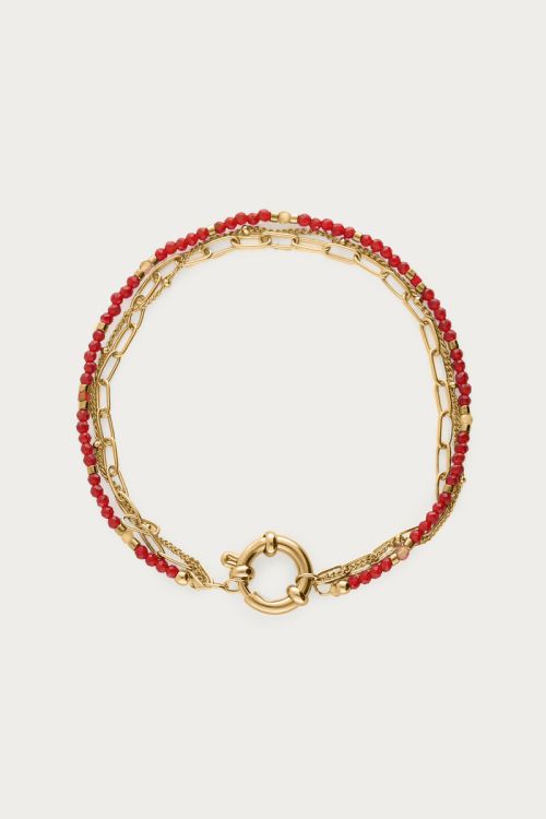 Driedubbele burgundy armband GOUD