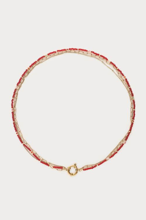 driedubbele burgundy ketting GOUD