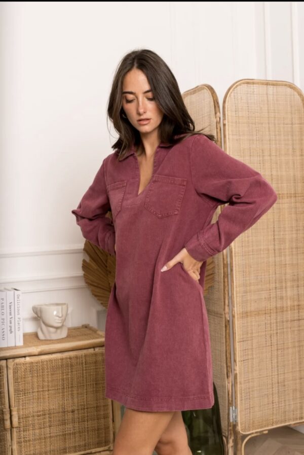 eveline jeansjurk long sleeve bordeaux