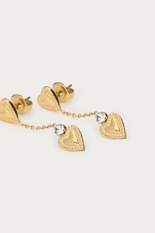 Minimalistische oorhangers dubbele hartjes GOUD