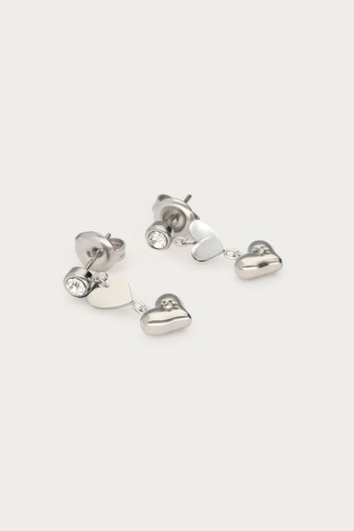 Minimalistische oorhangers met hartjes en strass ZILVER