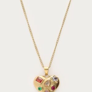 Lange ketting met hartje en multikleur strass GOUD