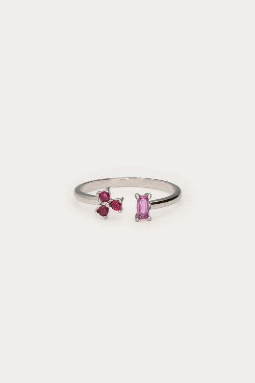Minimalistische ring met roze strass ZILVER