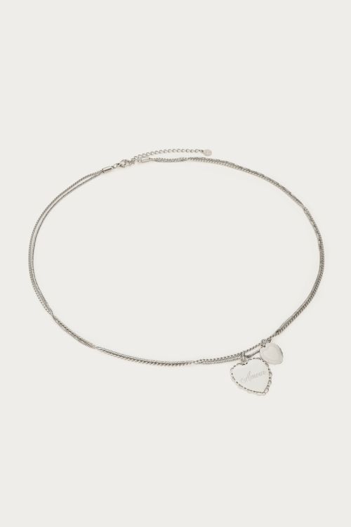 Love dubbele ketting met hartjes ZILVER