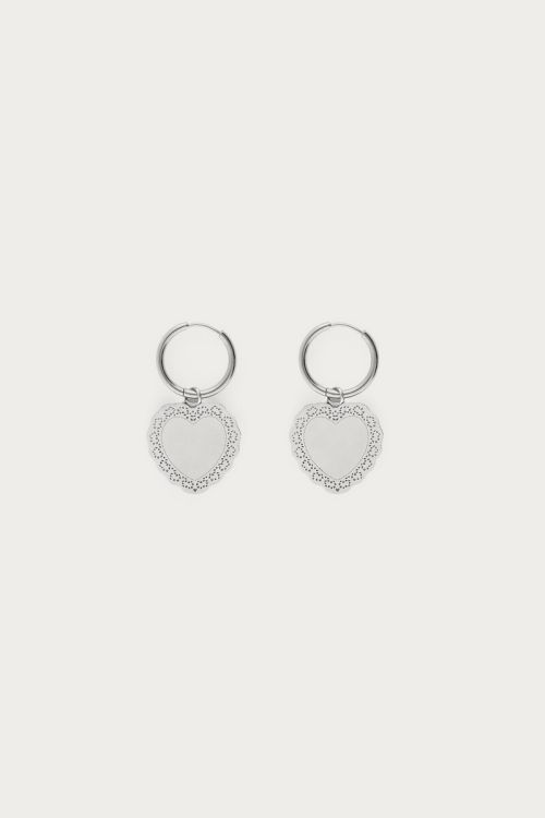 Love oorringen met groot hartvorimge bedel ZILVER