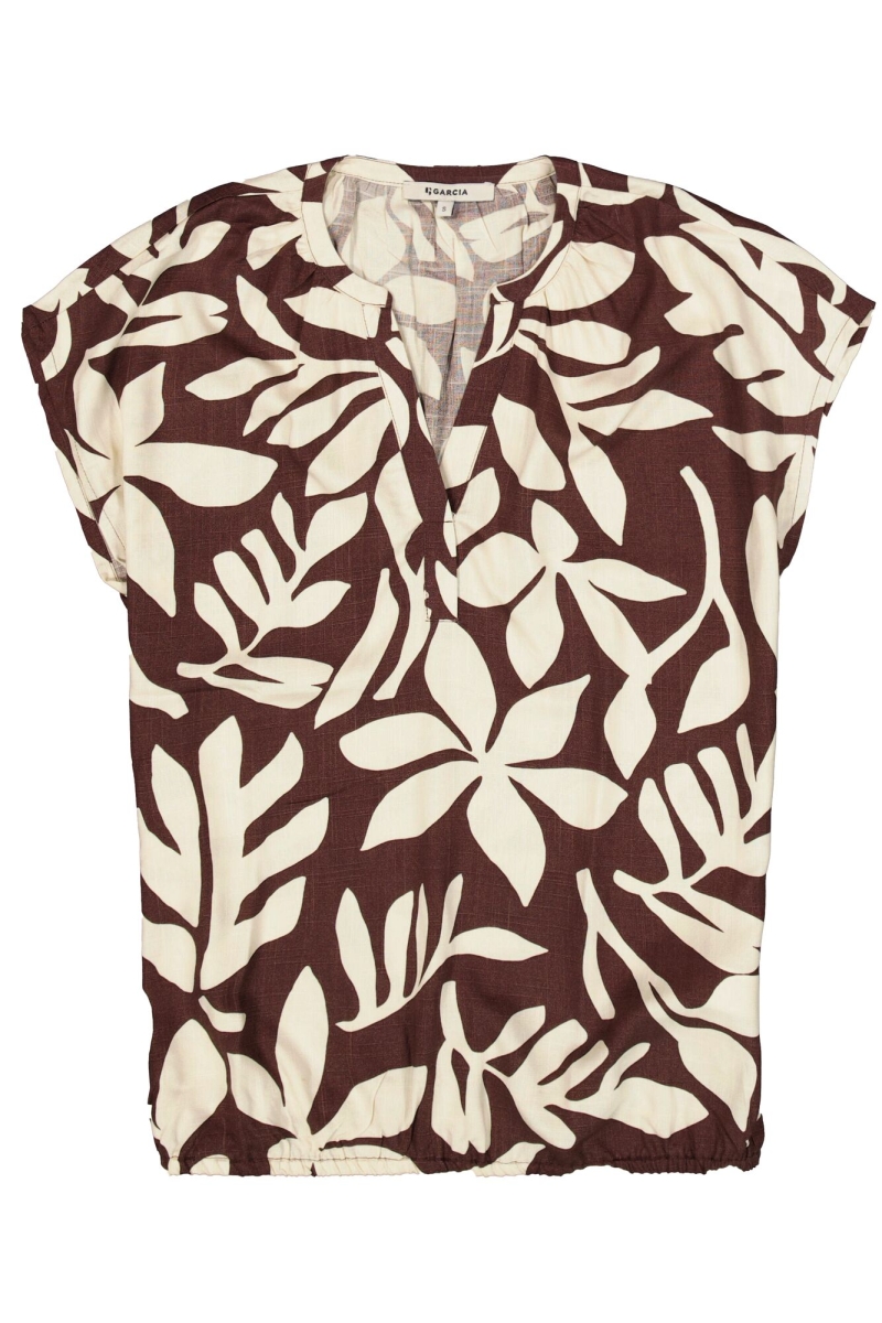 Top met print earth brown