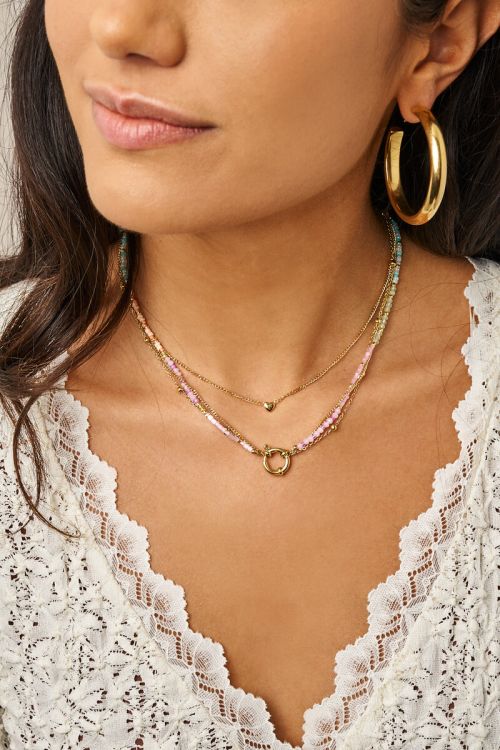 Botanical driedubbele ketting multikleur kralen GOUD