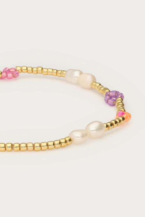Botanical elastieken armband met bloemen GOUD