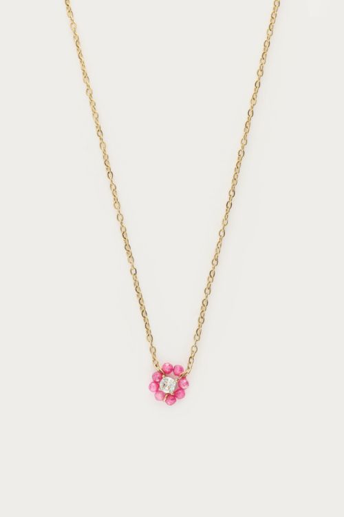 Botanical ketting met roze kleine strassbloem GOUD