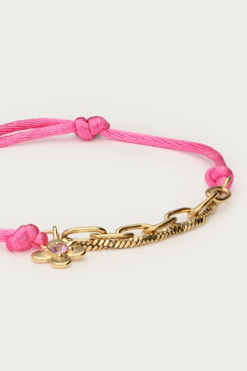 Botanical roze touw armband met bloem GOUD