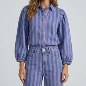 Jeans blouse stripe blue/pink
