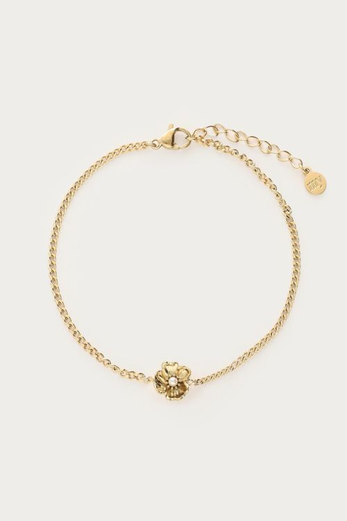 Armband met ranonkel bloem en imitatieparel GOUD