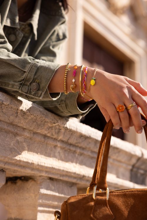 Ciao gevlochten armband met roze en oranje kralen GOUD