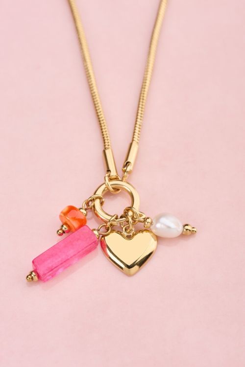 Ciao ketting met kralen en hartje GOUD