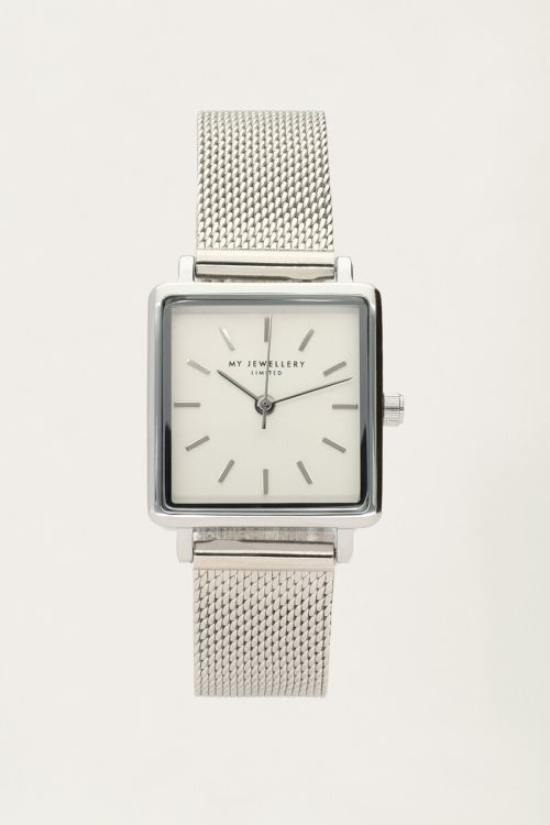 Horloge witte vierkante wijzerplaat ZILVER