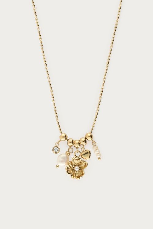 Ketting met ranonkel bloem en zoetwaterparels GOUD
