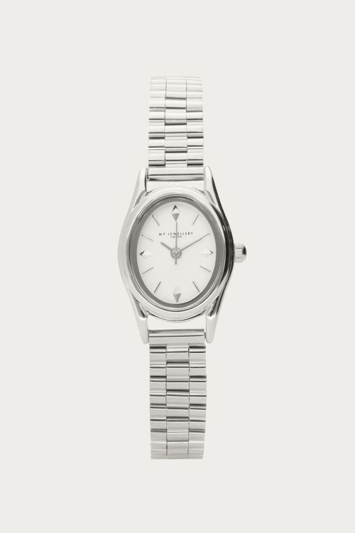 Ovaal horloge met schakelband ZILVER