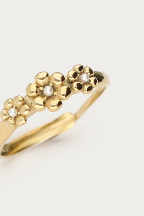 Ring met drie bloemen GOUD