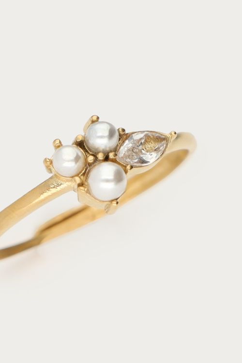 Ring met zoetwaterparels en strass GOUD
