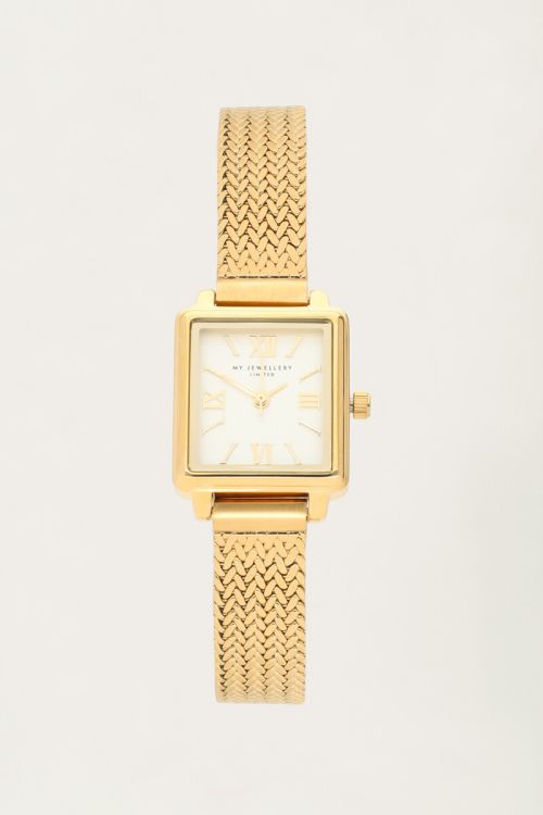 Vierkant horloge met gevlochten band GOUD