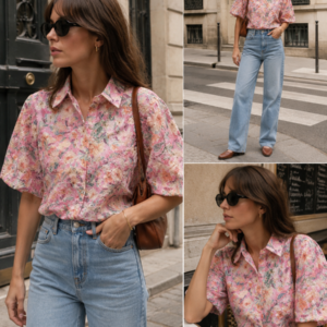 Blouse bloemenprint en pofmouw