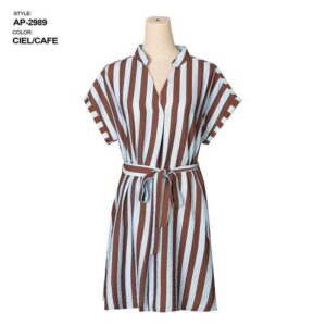 Imke dress stripe lavedel/bruin
