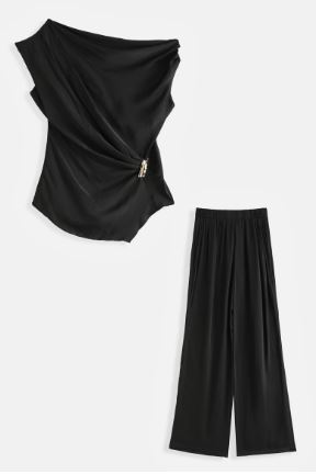 Set broek en watervaltop zwart