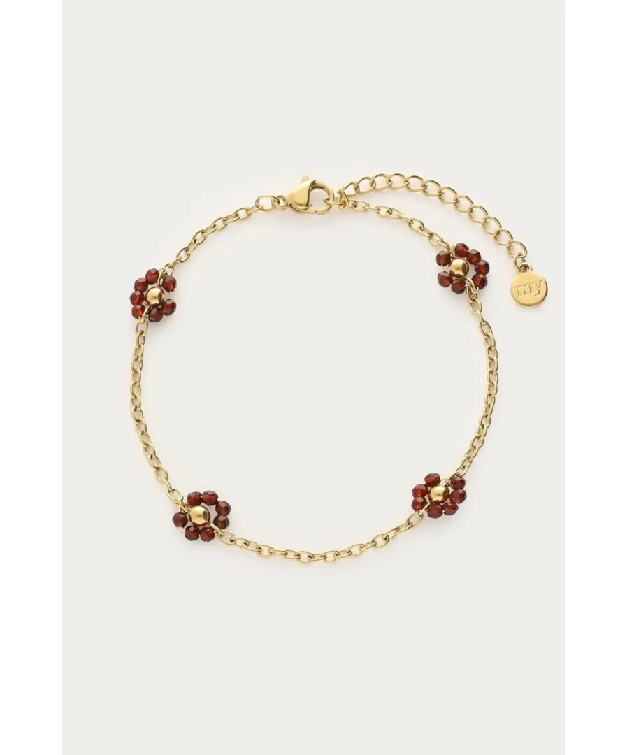 Sunrocks armband met bruine bloemen GOUD