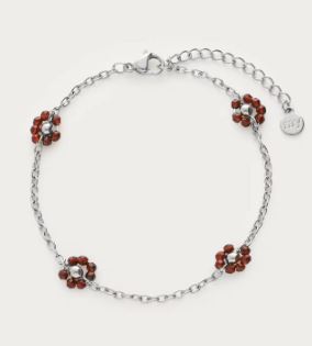Sunrocks armband met bruine bloemen ZILVER