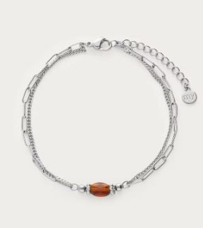 Sunrocks dubbele armband met bruine kraal ZILVER