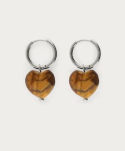 Sunrocks oorringen met bruin hartje ZILVER